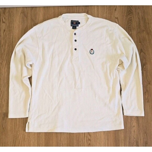 Vintage Chaps Ralph Lauren Cotton Sweatshirt Men Size L Ivory Ribbed Henley 90s - Picture 11 of 11